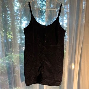 Navy blue Buttoned dress with Scoop Neckline and suede like fabric